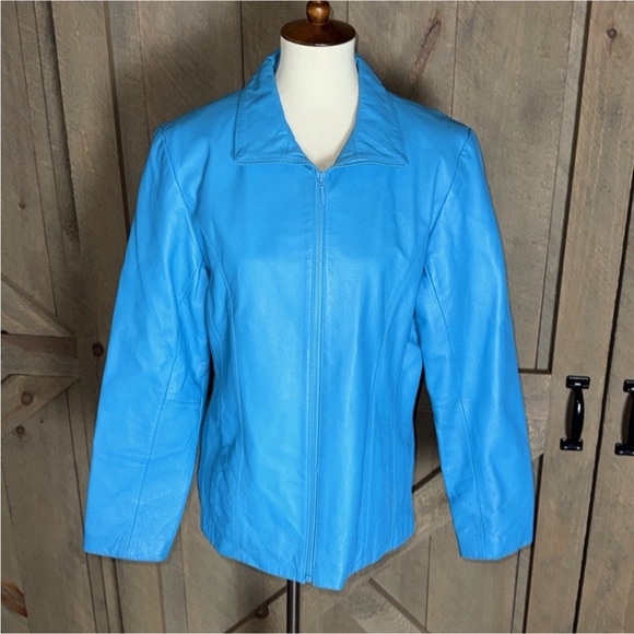 Wilsons Leather Maxima turquoise Blue Leather Jacket Size Large - Picture 11 of 11